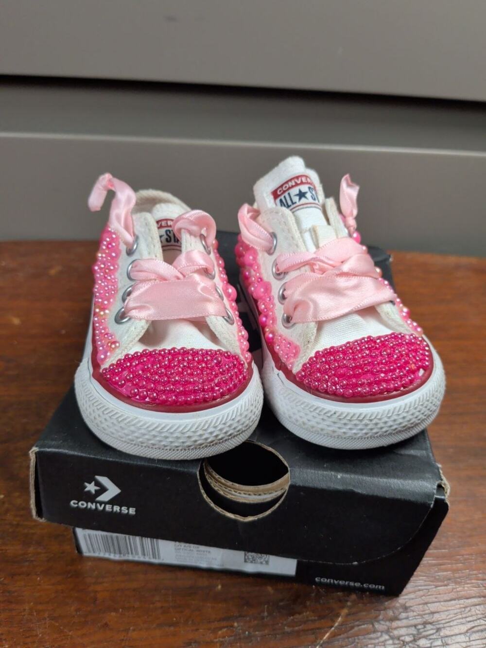 Converse All Star Custom Pearl & Rhinestone Sneakers Pink Infant Size US 2 EU 18